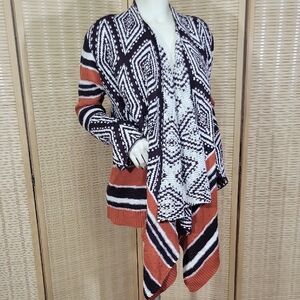 Knox Rose Black and Orange Geometric Cardigan